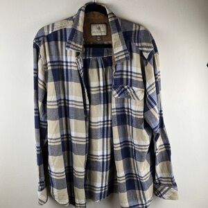 Legendary Whitetails 2XL Plaid Flannel Shirt Blue Beige Corduroy Buck Camp